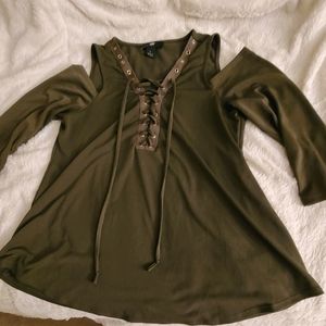 Lace Up Cold Shoulder Top